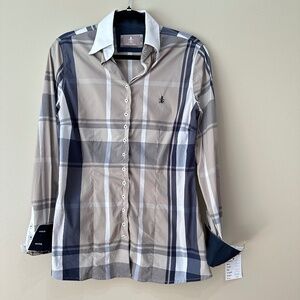 Fior da Liso Plaid Equestrian Long Sleeve Blouse